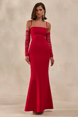 Zavira | Red Square-Neck Maxi Dress