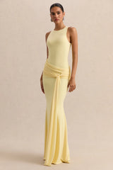 Mirene | Lemon Round-Neck Maxi-Dress With Gathered-Detailing And Sash
