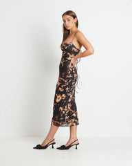 Carmen Dark Cloud Mesh Midi Dress in Brown