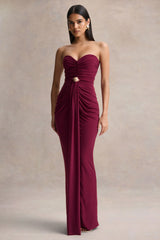 Beverly | Burgundy Bandeau Maxi Dress With Gathered-Detailing
