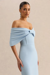 Agatha | Powder Blue Bow Bardot-Neck Maxi Dress