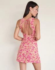 Ayana Backless Mini Dress in Dark Wild Flower Cantaloupe