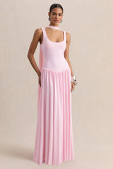 Aurina | Pink Square-Neck Maxi Dress With Scarf-Detail