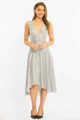 White Polka Dot Midi Dress Hanky Hem