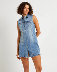 Button Up Denim Mini Dress Lula