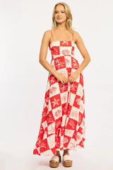 Red Abstract Maxi Dress Strappy