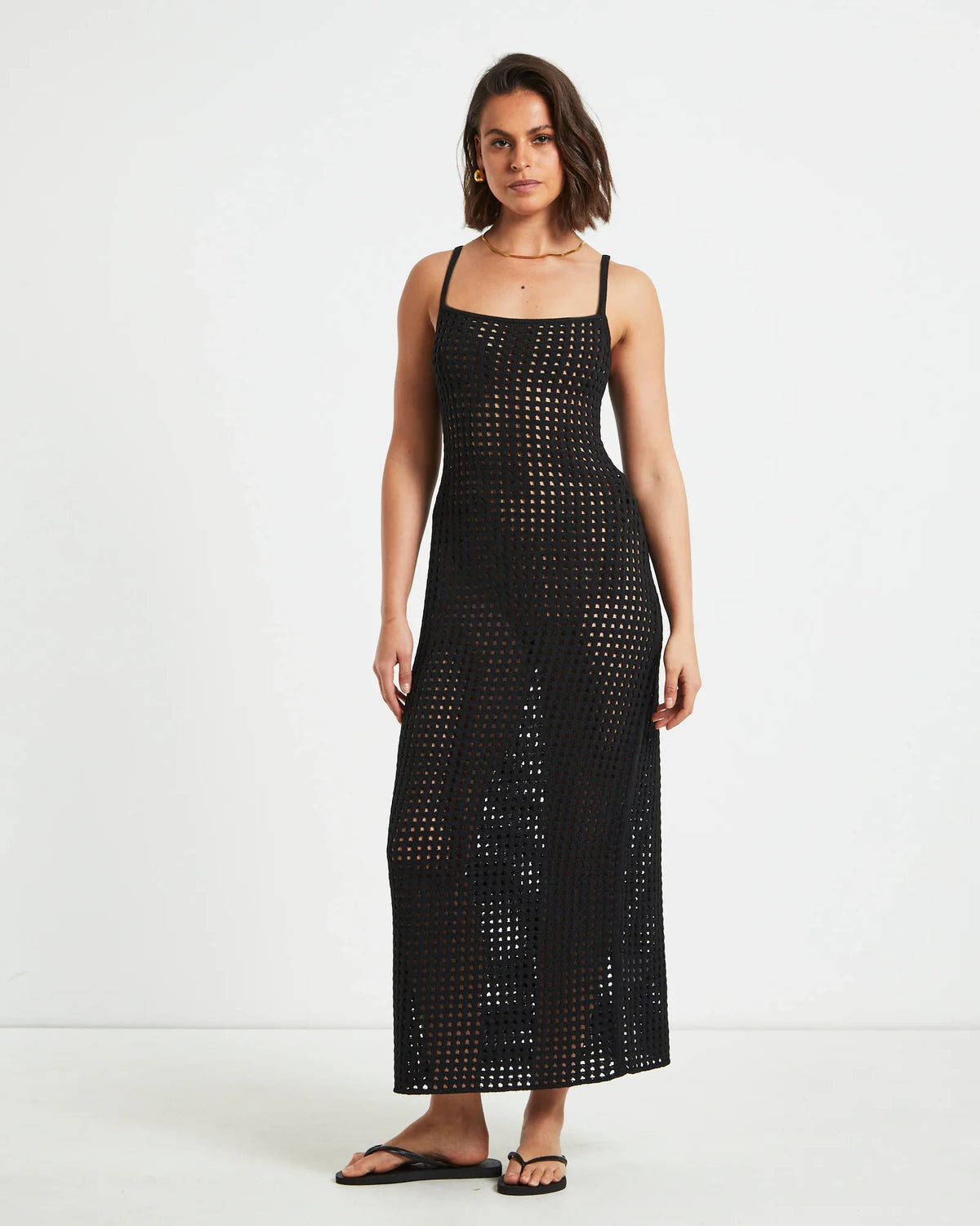 Calypso Crochet Midi Dress in Black