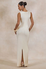 Nalina | Cream Plunge-Neck Maxi Dress With Gathered Detailing And Gold Detail