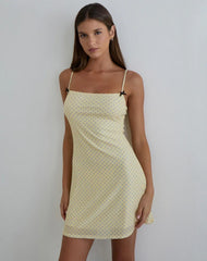 Turu Mini Dress in Yellow with Compact Grey Polka