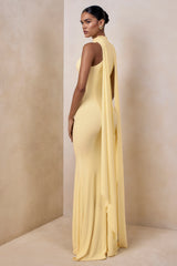 Cordy | Lemon High-Neck Maxi Dress With Cape