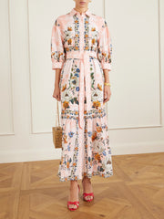 Bianca belted printed linen and cotton-blend midi dress