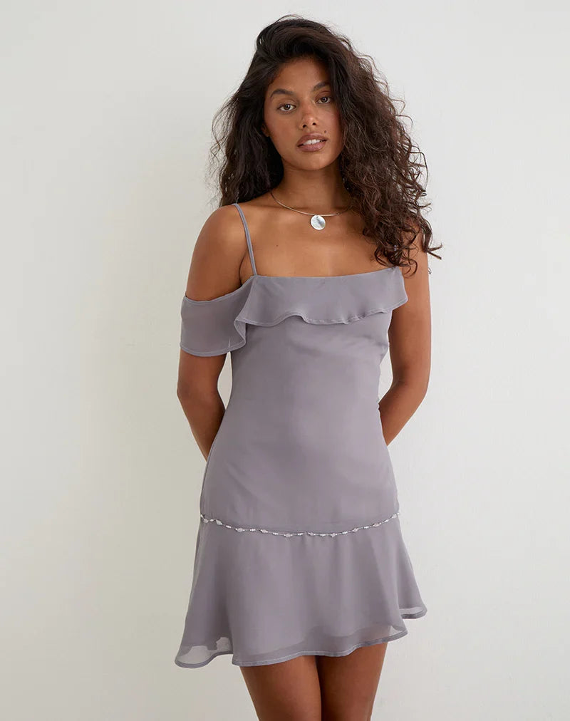Dinanti Mini Dress in Chiffon Lilac Grey