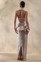 Dalisse | Nude Sequin Bandeau Corset Maxi Dress