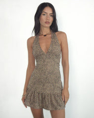 Delaine Halterneck Mini Dress in Croc Tan