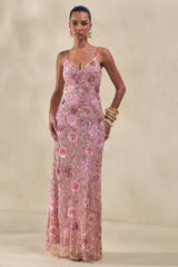 Gemini | Pink Embellished Strappy Maxi Dress