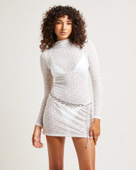 Eleanor Lace Sheer Mini Dress White