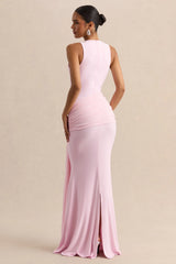 Mirene | Light Pink Round-Neck Maxi-Dress With Gathered-Detailing And Sash