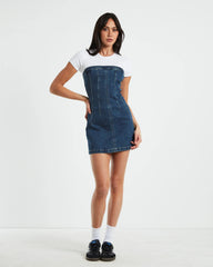 Pixie Corset Denim Mini Dress Grunge Blue