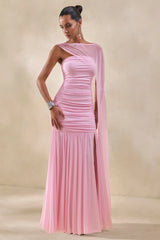 Ivanka | Pink Asymmetric-Neck Maxi Dress With Cape Sleeve