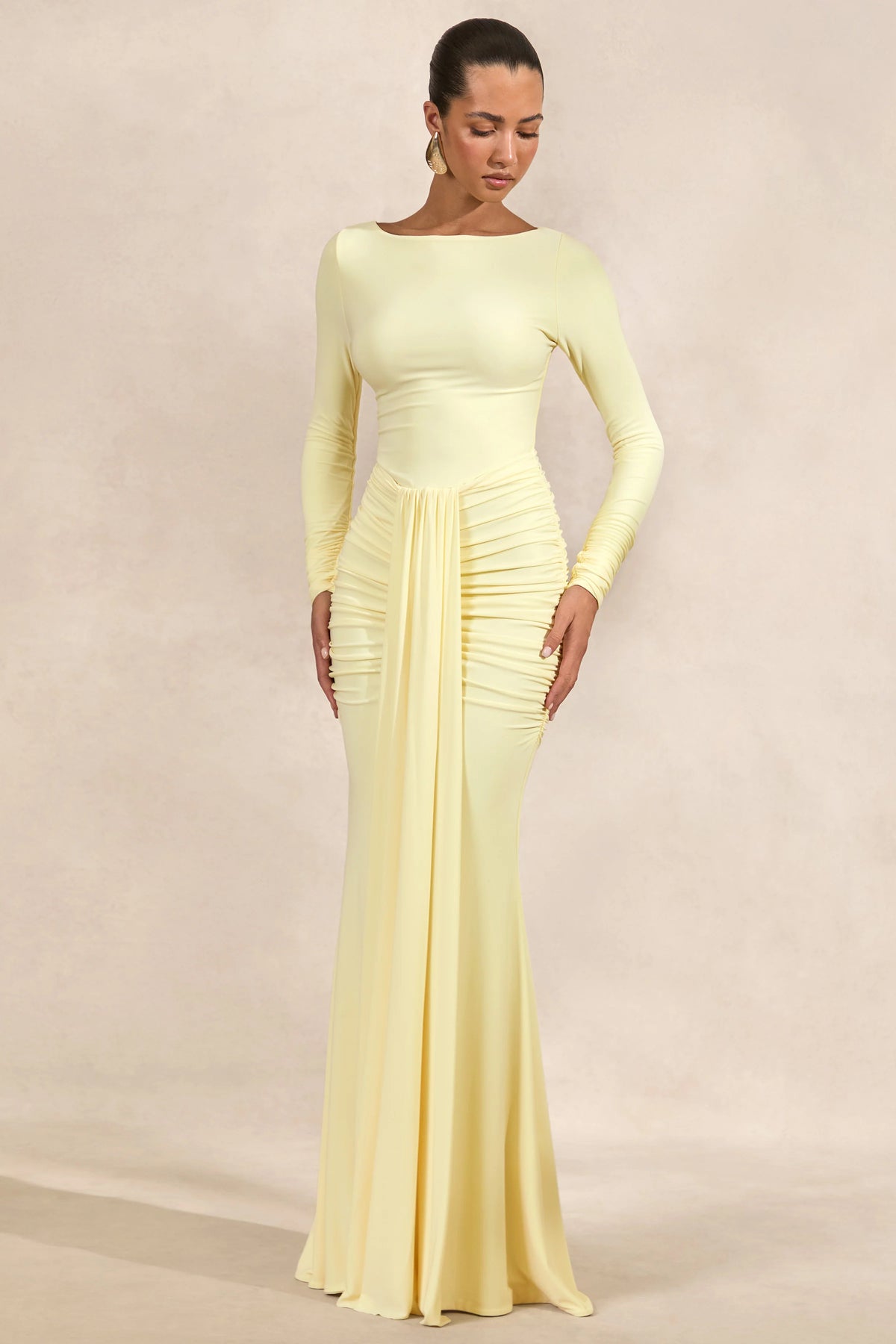 Liatris | Lemon Wide-Neck Maxi-Dress With Gathered-Detailing