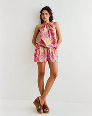 Veloria Halterneck Mini Dress in Bold Multi Colour Floral