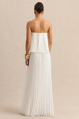 Saralyn | White Bandeau Maxi Dress With Pleated-Skirt