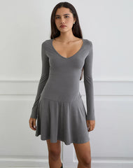 Yauri Long Sleeve Mini Dress in Cupro Grey