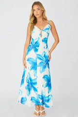 White Floral Maxi Dress Cut Out Detail Mesh
