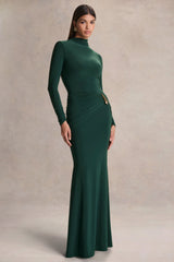 Solarium | Dark Green Long-Sleeve Maxi Dress With Gold Detail