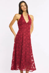 Red Halter Neck Midi Dress