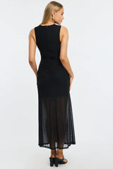 Black Midi Dress Cut Out Detail Mesh