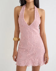 Codami Halterneck Mini Dress in Sequin Knit Pink