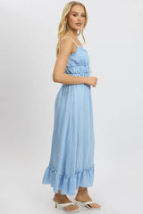Blue Midi Dress Contrast Tie