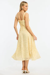 Yellow Midi Dress Burn Out