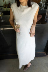 LINEN BLEND SLEEVELESS BIAS CUT MIDI DRESS