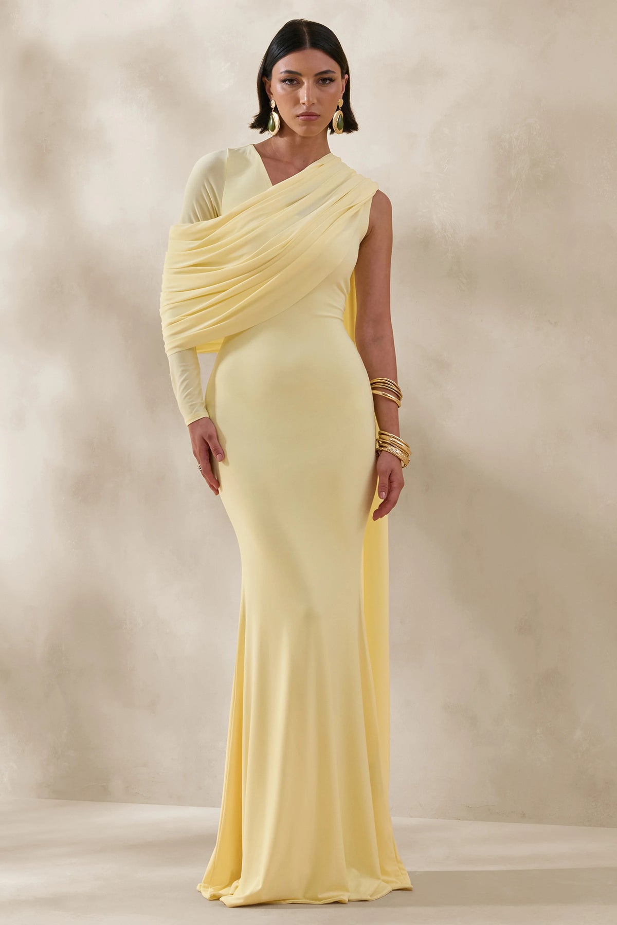 Rubelle | Lemon Asymmetric-Neck Maxi Dress With Draped-Detailing