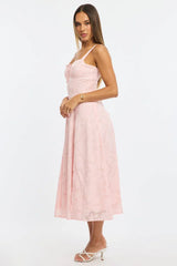 Pink Midi Dress Burn Out
