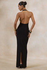 Delisse | Black Asymmetric-Neck Maxi Dress