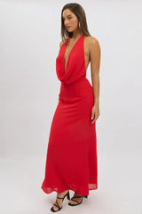 Red Cowl Neck Maxi Dress