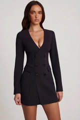 Structured Single-Breasted Blazer Mini Dress in Black