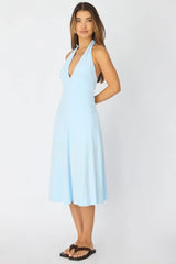 Blue Midi Dress Deep V-neck