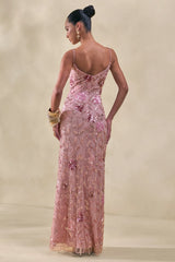Gemini | Pink Embellished Strappy Maxi Dress