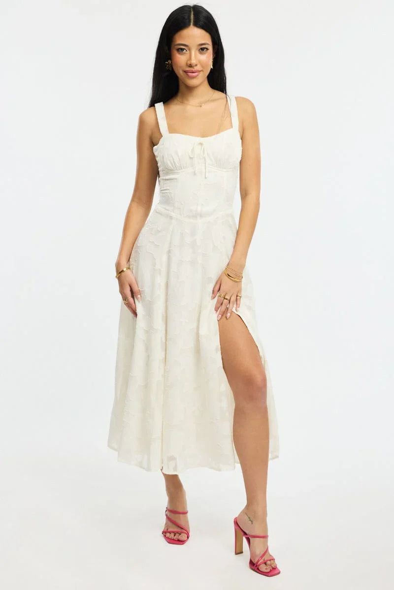 White Midi Dress Burn Out