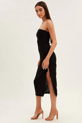 Black Midi Dress Strapless Textured