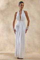 Doria | White Plunge-Neck Maxi Dress