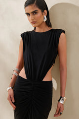Imelda | Black Boat-Neck Maxi Dress With Body Cut-Out Details
