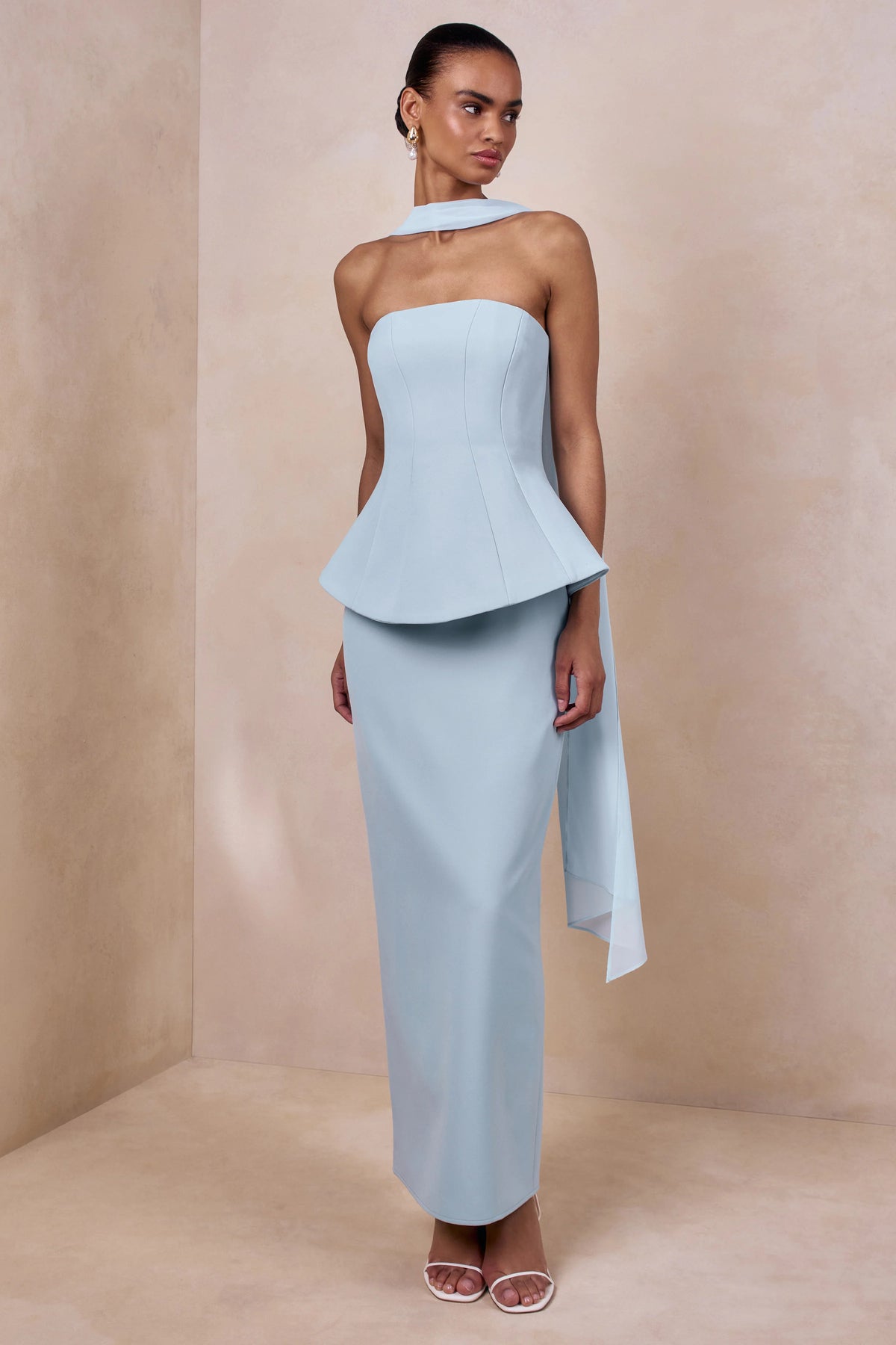Farron | Powder Blue Bandeau Corset Maxi Dress