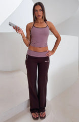 Lucky Charm Fold Over Pants Choc / Pink Stripe