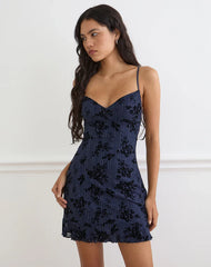 Micaya Mini Dress in Flocked Shimmer Plisse Navy