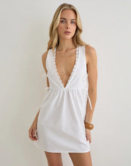 Fatima Mini Dress in Poplin White